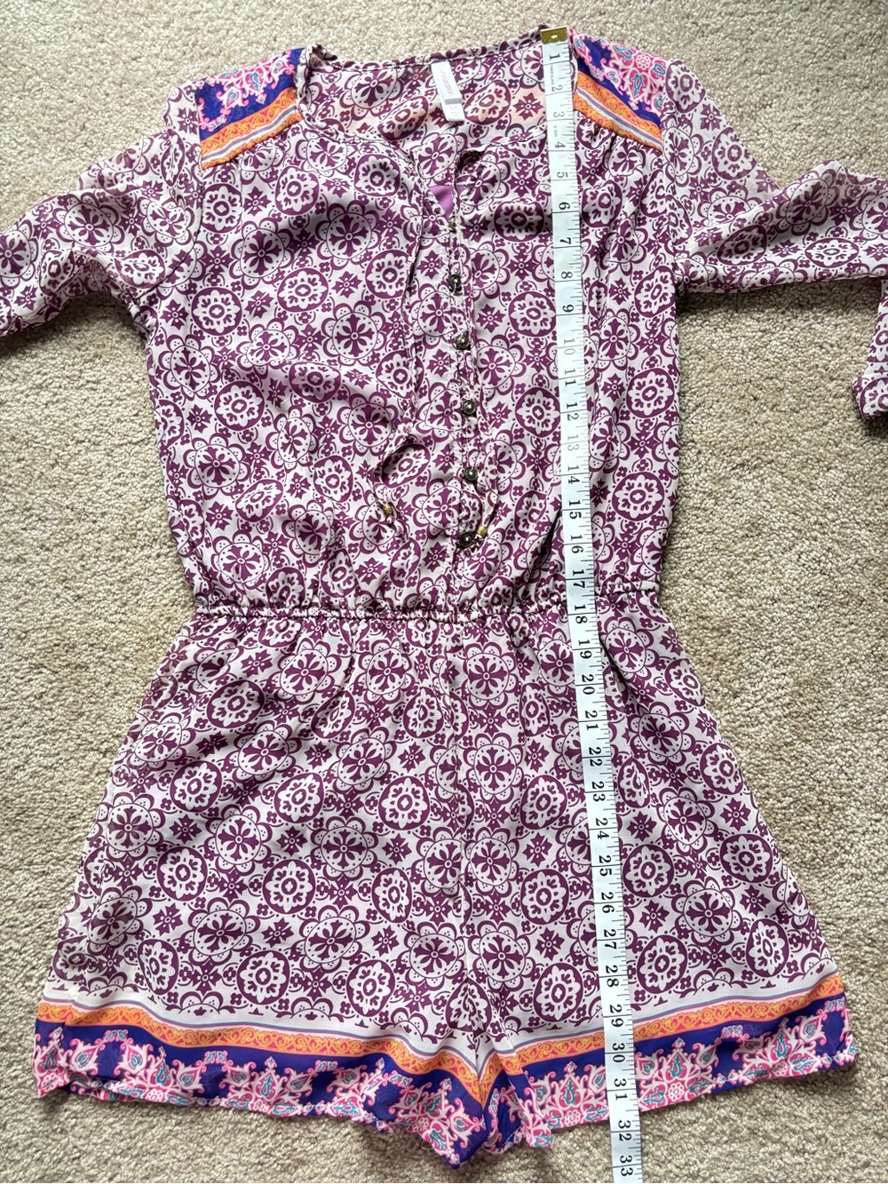 Xhilaration Purple Floral Print Romper with Orange Border - Boho, Indie - Picture 13 of 14